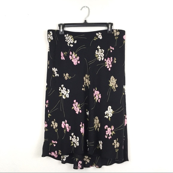 LOFT Dresses & Skirts - Black Loft Floral Print Silk Midi Skirt Size 12